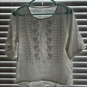 SHEIN White Boxy 3/4 Sleeve Embellished Blouse